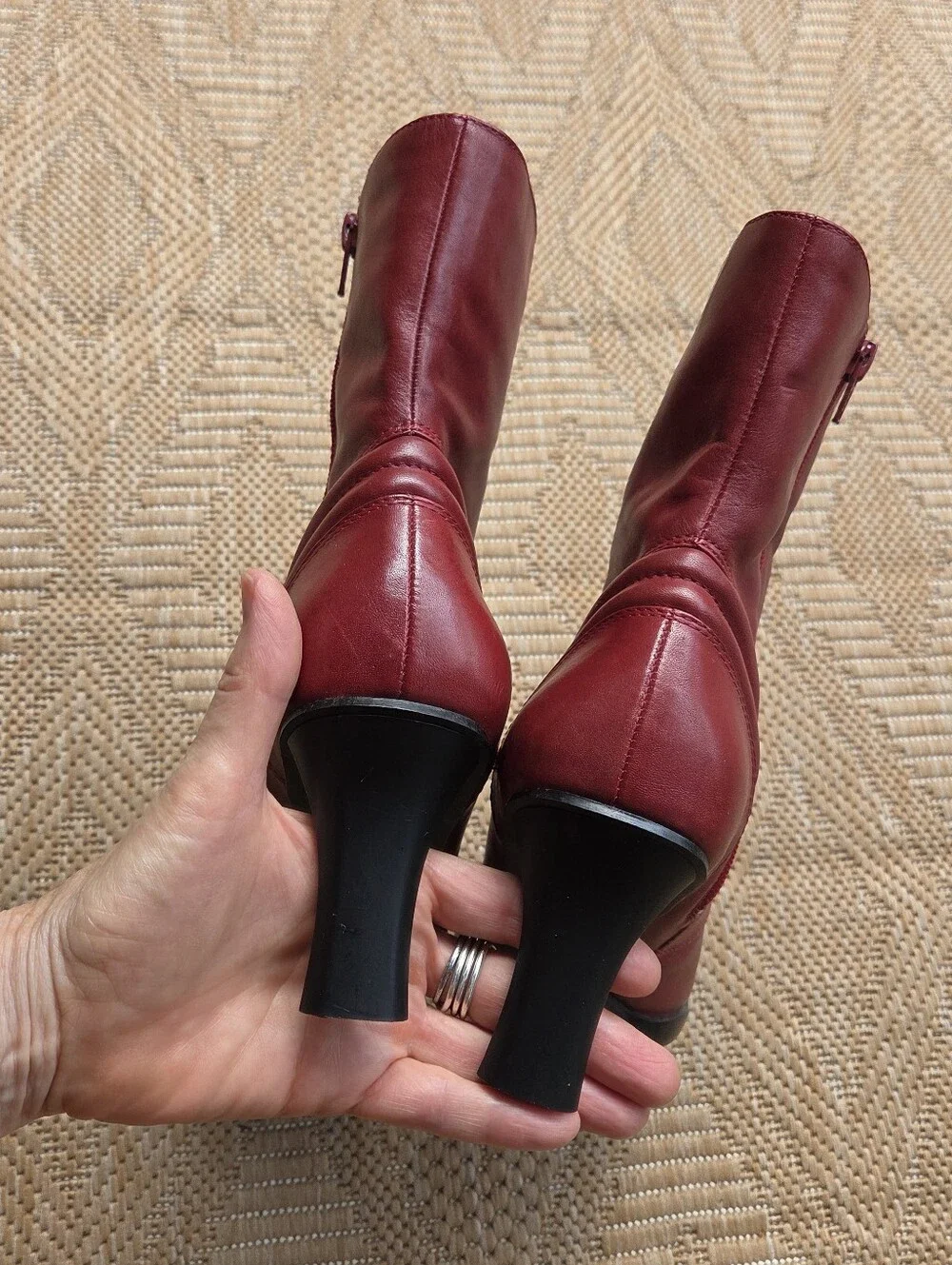 Women’s Red Leather Mid-Calf Boots - Picture 8 of 12